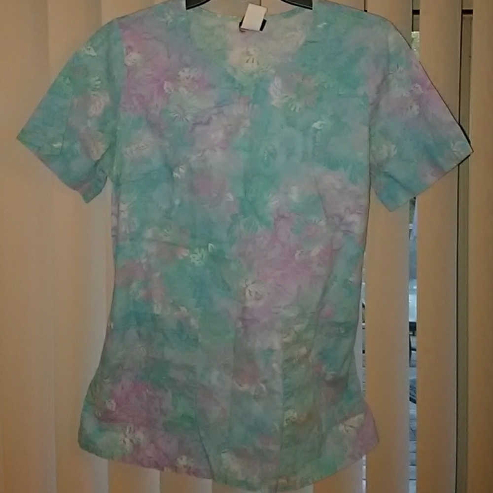 Colorful flower scrub top